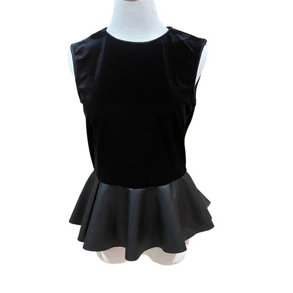 Zara Peplum Top Sz M Velvet Vegan Leather Peplum Top Sleeveless Top Whimsigoth - Picture 1 of 10